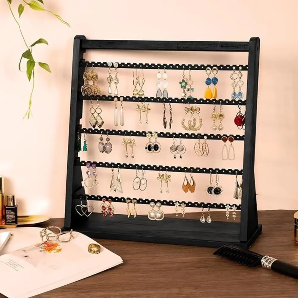Earring Organizer Women Wood 5 Layer Display Stand Rustic Jewelry Holder Rack